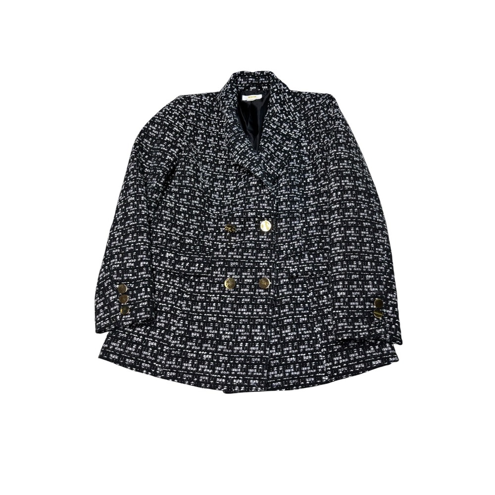 Maeve Anthropologie Black White Tweed Double Breasted‎ Gold Buttons Womens XS